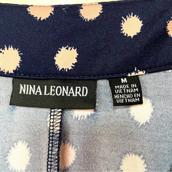 Nina Leonard Navy Pink Polka Dot V Neck Maxi Dress Beaded Accent, Sz M - Picture 4 of 7